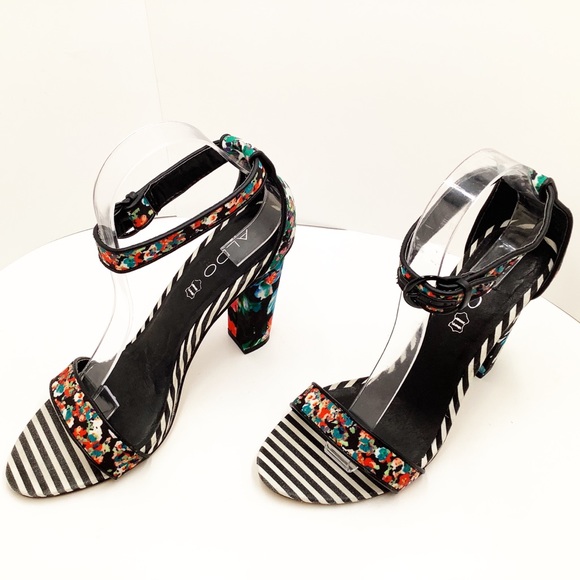 Aldo Shoes - {Aldo} Floral & Stripes Block Heel Sandals